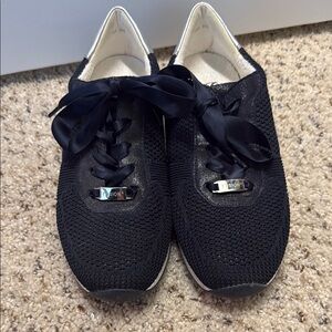 Ara Fusion 4 Navy Knit Women's Fashion Sneakers with Satin Ribbon Laces